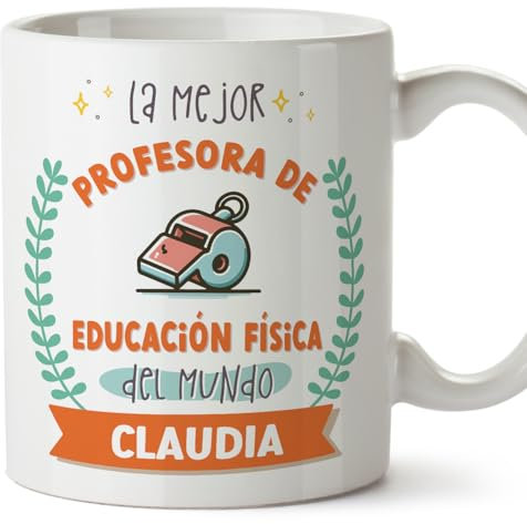 MUGFFINS Tazas Personalizadas para PROFESORA DE EDUCACIÓN FÍSICA mujer - En Español - Mejor del mundo - Con dibujo - 11 oz / 330 ml - Regalo Personalizable original y divertido