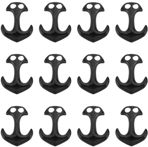 GOMAKERER 12 Stück 304 Ankerhakenverschlüsse Aus Edelstahl Schwarze Kordel Endverschluss Verbinder Metallhakenverschlüsse Schmuck DIY Beschläge Zum Basteln Armband Schmuckherstellung, 31x24x6mm