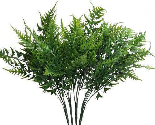 KINDPMA 4 Pcs Planta Artificial Exterior Helecho Artificial Arbusto Plantas de Plástico para Salón Mesa Patio Jardineria Jardin Valla Plantas Tropicales para Interior e Exterior