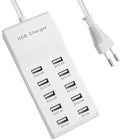USB Ladegerät Mehrfach, 50W USB Ladegerät 10-Port Multi Netzteil, Schnellladegerät, Ladestation Mehrere Geräte, Stecker Mehrfach, Charger Station für ipad, iPhone Series und Andere Smartphones