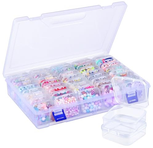 Funtopia 40 Pcs Bead Storage Box,Small Plastic Craft Organiser Storage Containers with Lids, Mini Transparent Organiser Boxes for Jewelry, Toys, Beads, DIY Diamond,Small Parts and Crafts Accessories