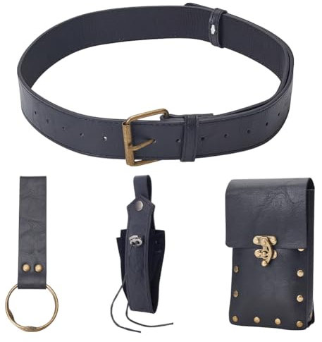 HOBBIESAY Renaissance Cosplay Belt Pouch Black Faux Leather Belt Bag Medieval Vintage Belts Bag Set for Men Women Halloween Costume Party Fancy Dress Cosplay Accessory