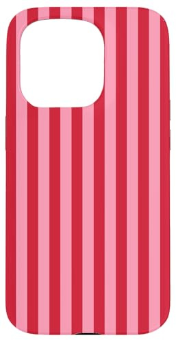 Niedliche rosa und rot gestreifte ästhetische vertikale Linien Hülle für iPhone 15 Pro