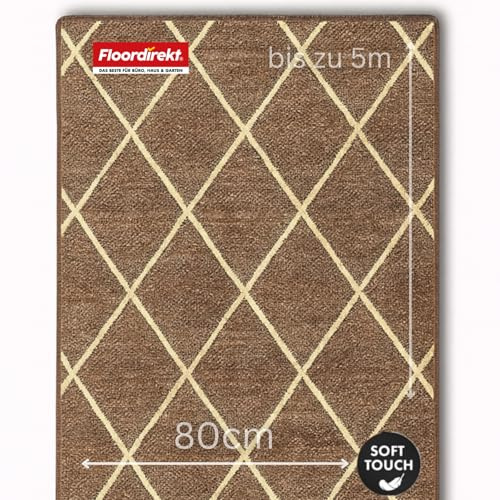 Floordirekt teppichläufer rutschfest - maßgefertigter Feinschlingen Teppich Läufer für Küche, Flur & Wohnraum - Ornament Vintage Orient Gitter (80 x 200 cm, Cosenza Braun)