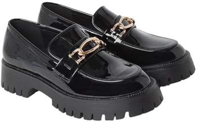Faith Womens/Ladies Nash Snaffle Detail Chunky Flat Loafers (4 UK) (True Black)