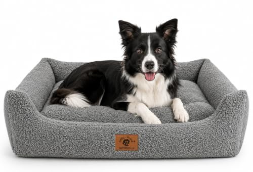 Odolplusz Hundebett XXL, Waschbar, Flauschig, 95x75cm, Grau, mit Erhöhten Rändern und Herausnehmbarem Kissen (Graphit)