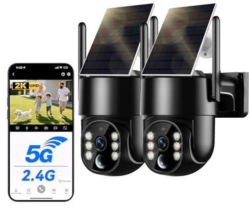 Suloron Camera Surveillance WiFi Exterieure sans Fil Solaire 2.5K 4MP avec 2.4G et 5GHz Wi-Fi, Batterie 8000mAh, Panneau Solaire 5W, 360° PTZ, IP66, Vision Nocturne Couleur, PIR Détection de Mouvement