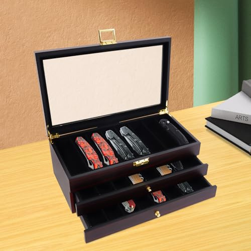 Knife Display Case 3-Tier Pocket Knife Showcase Custom Knife Display with 22 Compartments Collection Boxes Organizer for Men Gift for Storing a Variety of Knives