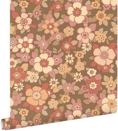 Esta Home Tapete Retro Blumen Rot und Braun 50 x 900 cm