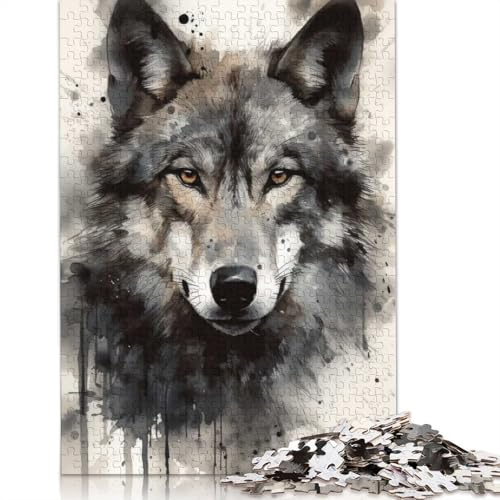 500-teiliges Puzzle mit Wolf-Schönheits-Aquarell, Holzpuzzle, Erwachsenen-Puzzle, Lernspiel für Erwachsene und Teenager, 500 Stück (52 x 38 cm)