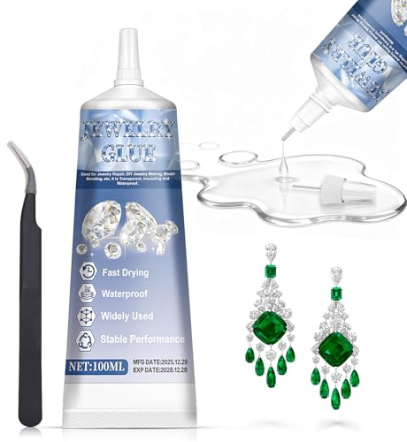 Schmuckkleber Extra Stark Transparent, schmuckkleber mit Pinzette, Mehrzweckkleber Zum Präzisen Verkleben von Edelsteinen, 100ml