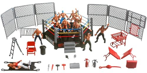 Tsawntd Wrestling-Spielzeug, lustiger Wrestling-Ring aus Kunststoff mit realistischen Actionfiguren und Zubehör. Wrestler-Spielzeug für Kinder und Erwachsene