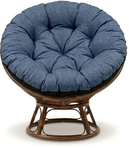 Amazinggirl Papasansessel Kissen Rund Groß 110 cm – Hängesessel Sitzkissen & Korbsessel Polster – weiche runde Auflage für Lesesessel Rattansessel Outdoor und Indoor Jeansfarbe Öko-leinen