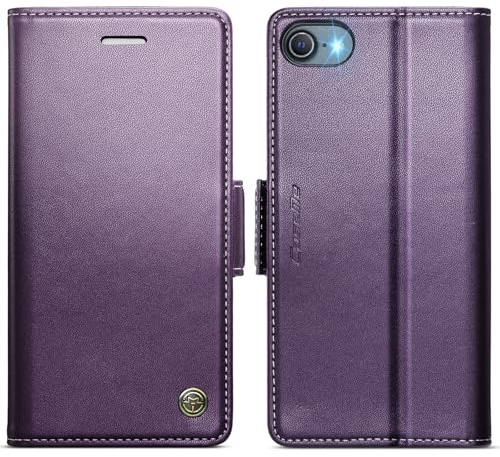 KZB Wallet Case for iPhone 7/8/SE 2020/2022, Magnetic Flip, RFID Blocking | 3 Card Holders, Kickstand, Shockproof, PU Leather, Magnetic Closure, Phone Cover for iPhone 7/8/SE2/SE3 (4.7''), Purple