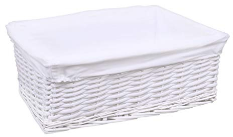woodluv New White Wicker Storage Basket With White Cloth Lining (Large)