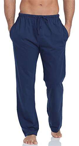 Timone Herren Schlafanzugshose Lang Pyjamahose aus Baumwolle Freizeithose Schlafhose Loungewearhose mit Taschen Nachtwäsche Hose für Herren Sleepwear TPP-001 (Dunkelblau, 3XL)