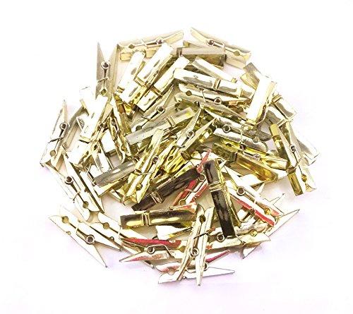 Yueton 50 pcs Mini Plastique Pinces à linge Clip, Étendoir utilitaire Clips, Plastique, doré, 3.5cm