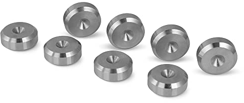 PrecisionGeek Stainless Steel 20 mm Speaker Pads – Slim Chamfered Feet for Hi‑Fi Cabinets, Stands & Subwoofers – Floor Protecting Set of 8
