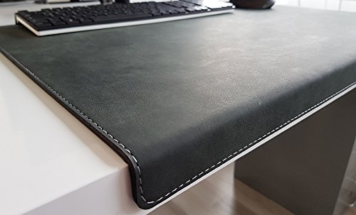 Gewinkelte Schreibtischunterlage mit Kantenschutz Nubuk Leder 60 x 38 Anthrazit