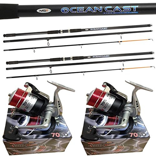 2 x 15ft Strand Rolle Hochseeangeln Angelrute + ROLLE SET Seide 70 Rollen + oceancast Stangen