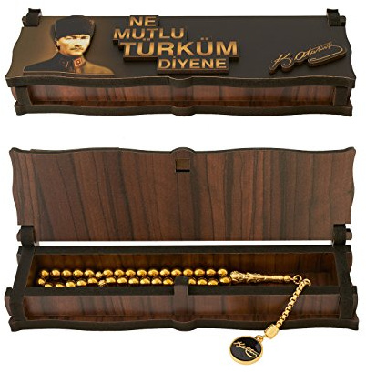 Gök-Türk Box Schatulle MIT Gravur aus Holz Handgemacht & Tesbih Gebetskette 'Mustafa Kemal Atatürk' 33 Perlen