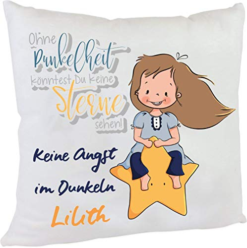 Kilala Kuschel-Namenskissen Keine Angst im Dunkeln emmapünktchen Sternenreiterin Geschenk Taufe Geburt Geburtstag 40x40