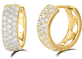 Carleen Damen Creolen Ohrringe Runde Knorpel Klein aus 925 Sterling Silber Gold Plattiert mit Rundschliff Cubic Zirkonia Schmuck - Durchmesser: 15 mm