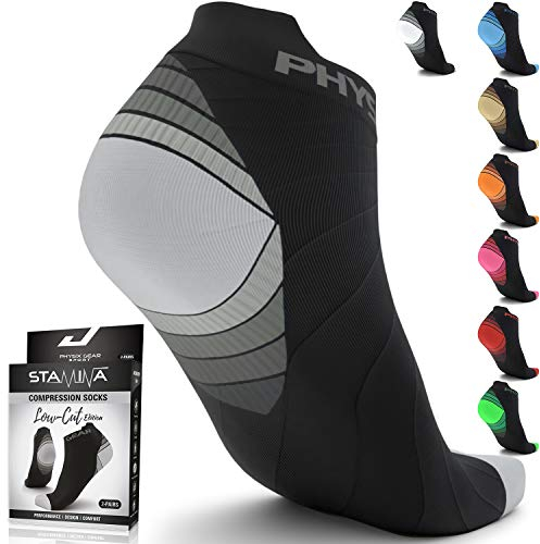 Lot de 2 paires de chaussettes de course à pied de compression (coupe basse) – Meilleures chaussettes d'entraînement pour homme et femme pour endurance, circulation et récupération, chaussettes