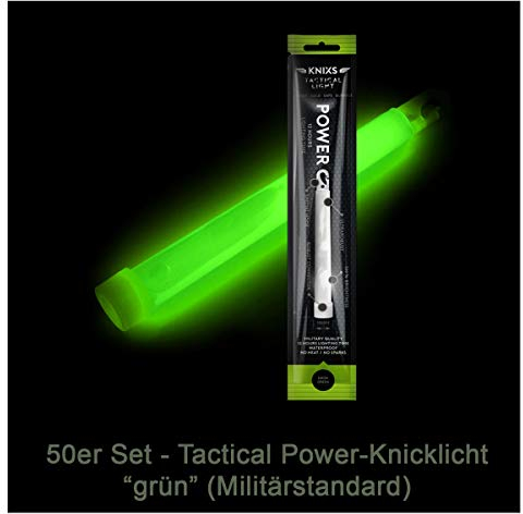 50er Set - Power-Knicklicht/Leuchtstab Tactical Light im Militär-Standard - grün leuchtend (6 / 15cm) - einzeln verpackt - mindestens 12 Stunden Leuchtdauer