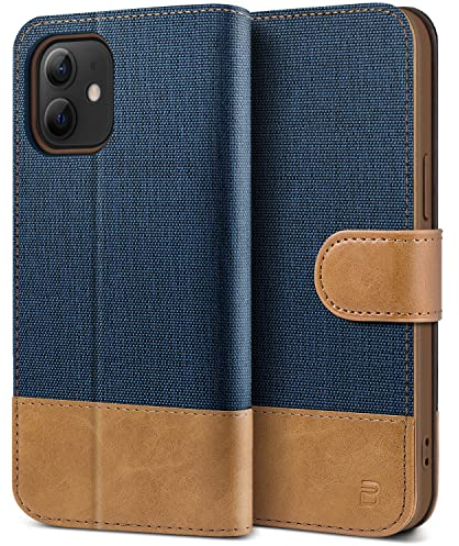 BEZ Handyhülle für iPhone 12 Mini Hülle, Tasche Kompatibel für iPhone 12 Mini, Schutzhüllen aus Klappetui mit Kreditkartenhaltern, Ständer, Magnetverschluss, Blaue Marine