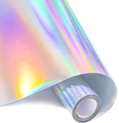 Whaline Silver Mirror Vinyl Reflective Heat Transfer Paper Permanent Adhesive HTV Iron On Vinyl Backed Vinyl Rolls for DIY T-Shirts, Hat, Clothing, Birthdays, Letters, Silhouette Cameo, 12In x 10FT