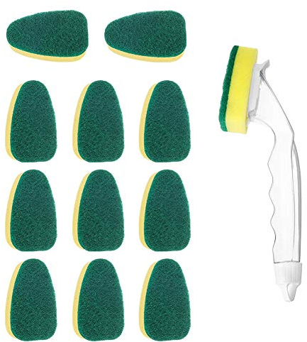 12 PCS Vaisselle éponge avec poignée Scrub Brosse de Nettoyage Robuste Plat Baguette pour la Cuisine, évier, Salle de Bains, Brosse de Nettoyage Replaceable