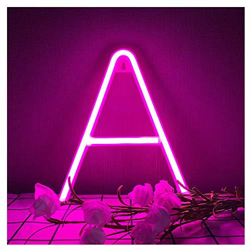ENUOLI Pink LED Neon Word Signs - Battery/USB Powered Neon Letter A Alphabet Decorative Wall Lights - Night Light for Girls' Room, Wedding, Birthday Party Home
