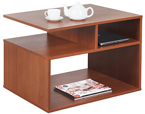 RICOO Couchtisch mit Stauraum 69 x 50 x 50 cm, Couchtisch Holz, Wohnzimmertisch für Couch Eiche Rustikal – WM095-ER, Tisch Wohnzimmer Tisch, Sofatisch, Coffee Table, Couchtisch klein, Couch Tisch