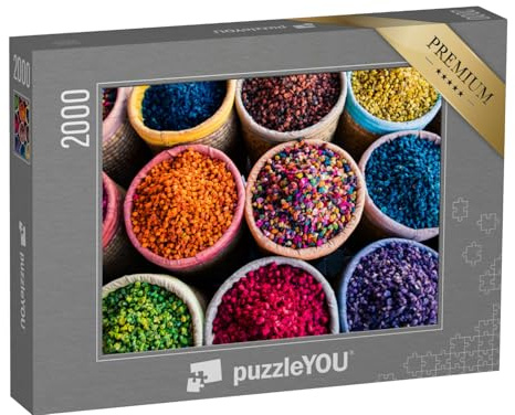 puzzleYOU: Puzzle 2000 Teile „Bunte Gewürze in runden Körben, Souk“ – aus der Puzzle-Kollektion Essen und Trinken