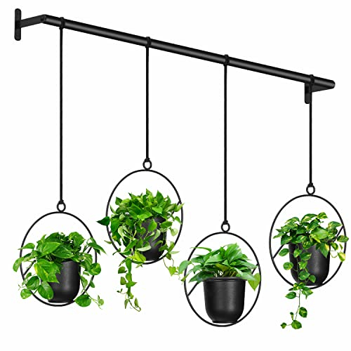 Bomclap Juego de 4 Macetas Colgantes Redondas para Colgar Macetas, con Maceta de Melamina para Interior y Exterior, Jardín, Balcón, Macetero Colgante para Pared y Techo, Color Negro