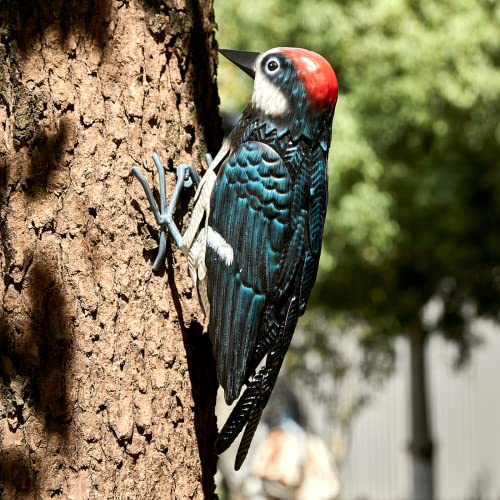 Metallspecht Vogelfigur – schönes Hinterhof- und Gartengeschenk, Vogelstatue, Skulptur, Kunst, groß, realistisch – Outdoor, Frühling, Sommer, Metall, Hofkunst für Rasen, Ornament, Dekoration,