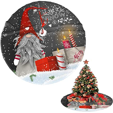 Jupe Sapin de Noël, 122cm/48Inch Cache Pied Sapin de Noel Couvre Pied de Sapin De Noël avec la Neige et Le Père Noël, Jupe de Sapin de Noël pour la Décoration Intérieure du Sapin de Noël