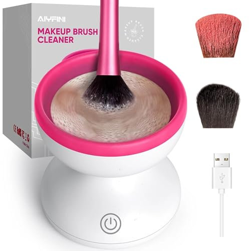Electric Makeup Brush Cleaner Machine - Alyfini Portable Automatic USB Cosmetic Brush Cleaner Tools for All Size Beauty Makeup Brushes Set (Pink)