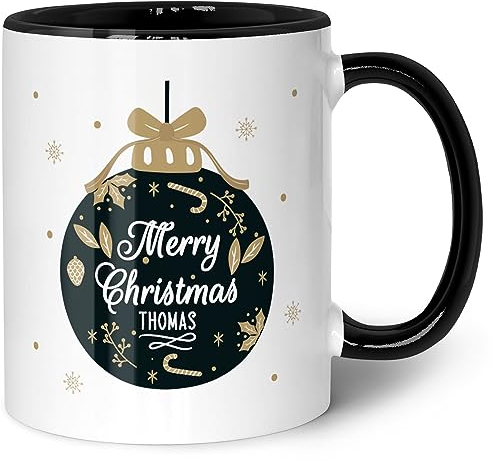 GRAVURZEILE Tasse mit Weihnachtsmotiv - Weihnachtskugel - Geschenke für Frauen & Männer - Lebensmittelecht - Geeignet für die Mikrowelle - Geschenk zu Wichteln und Weihnachten - Schwarz & Weiß