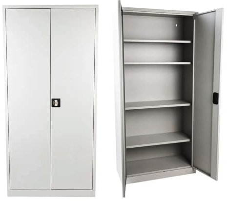 Horison Industries Lockable Cabinet, Grey Lockable Storage Cabinet 1950x1200x420mm, 4 Shelves Metal Storage Cabinets Tall Cupboard with Shelves And Doors Tall Metal Cupboards for Home Office Garage