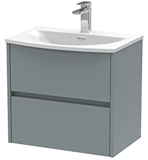 Hudson Reed HAV2304G Havana Wall Hung 2 Drawer Vanity Unit & Curved Ceramic Basin, 600mm, Matt Coastal Grey