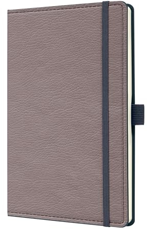 Sigel CO691 Notizbuch A5 dotted, Leder-Look taupe, Hardcover, 194 nummerierte Seiten, nachhaltiges Papier, Inhaltsverzeichnis Stiftschlaufe Falttasche Gummibandverschluss, Conceptum