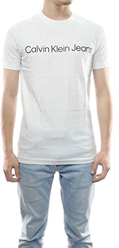 Calvin Klein Herren T-Shirt Kurzarm Core Institutional Logo Slim Tee Rundhalsausschnitt, Weiß (Bright White), XXS