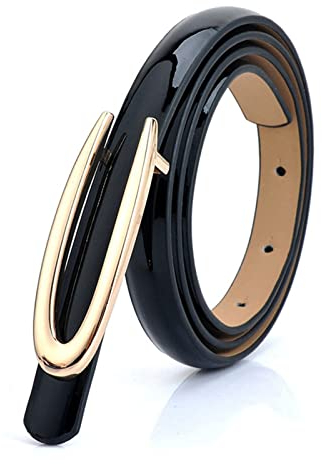 LEBINA Gürtel Damen Lackleder Metallgürtel Bekleidungszubehör, Schwarz, Einheitsgröße