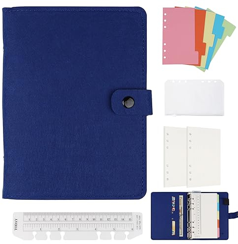 EFUTURETIME A6 Ringbuch Nachfüllbar Filz Notizbuch, 6 Loch Binder Ringbuchordner mit Trennblättern und 90 Gepunktetem Schreibpapier für Lernen, Arbeit, Bemalung, Saphirblau