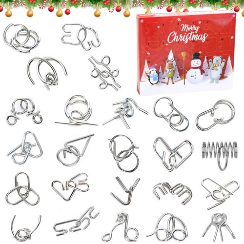 24 Stück Adventskalender 2024, Weihnachts Adventskalender Spielzeug, Knobelspiele adventskalender, Metall Knobelspiele, Geschicklichkeitsspiel Lernspielzeug Geschenk für Weihnachten (A)