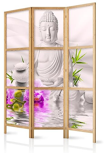 murando - Paravento da Interno Budda 135x172 cm XXL 3 Pannelli Divisori Stampa Unilaterale su Tela in TNT Separe Divisorio per Ambienti Ufficio Paraventi Decorazioni Legno Fiori Rosa b-A-0011-bh-d
