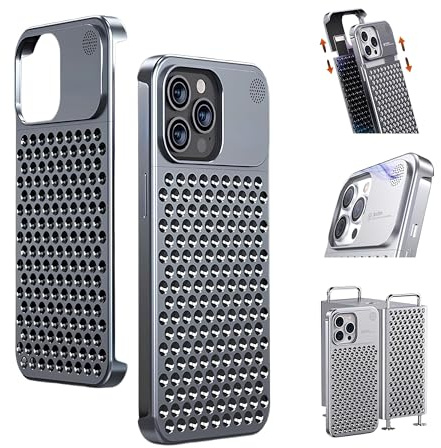 SLAKOP Compatible with iPhone 15 Pro/Pro Max Metal Case [Aviation Aluminum Alloy] Ultra-Thin Frameless Slim Lightweight Heat Dissipation Cooling Camera Cover Protective Cases (Dark Gray,Pro)