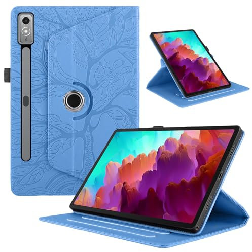 TEDTIKJT Coque pour Tablette Lenovo Xiaoxin Pad Pro/Lenovo Tab P12 12.7 Pouces 2023 Etui Rotatif 360 Housse PU Cuir Flip Protection Cover Case avec Fonction de Support, Bleu Arbre